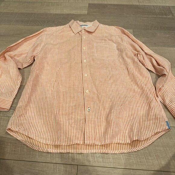 TOMMY BAHAMA MENS ORANGE STRIPE 100% LINEN RELAX BUTTON UP LONG SLEEVE SHIRT X - Picture 1 of 5